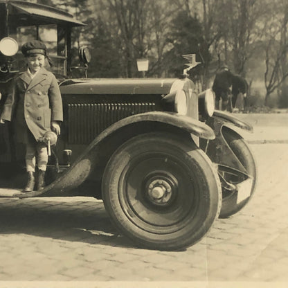 Vintage Photo Photograph Family with Classic Car Automobile Hood Ornament
