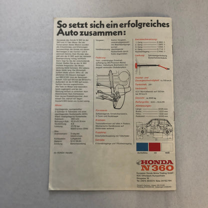 Honda N360 Car Sales Brochure Catalog GERMAN Text European Vintage Honda N 360