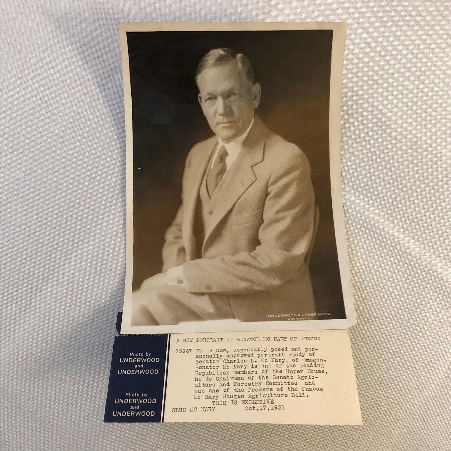 Press Photo Photograph Senator Charles L McNary Oregon Underwood Photo 1931