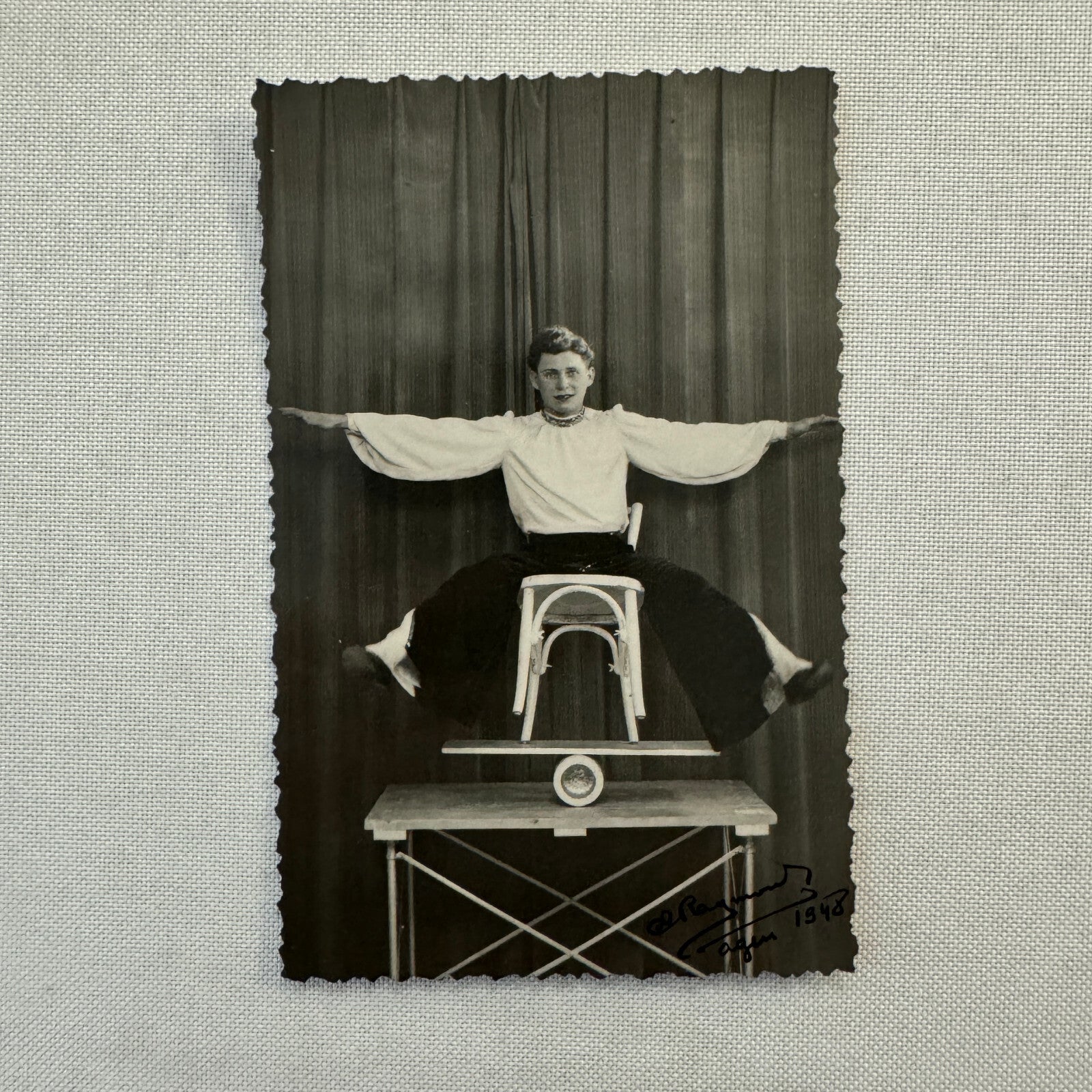 Vintage Circus Performer Act Photo Photograph Balancing Act Acrobat 1948 Paris