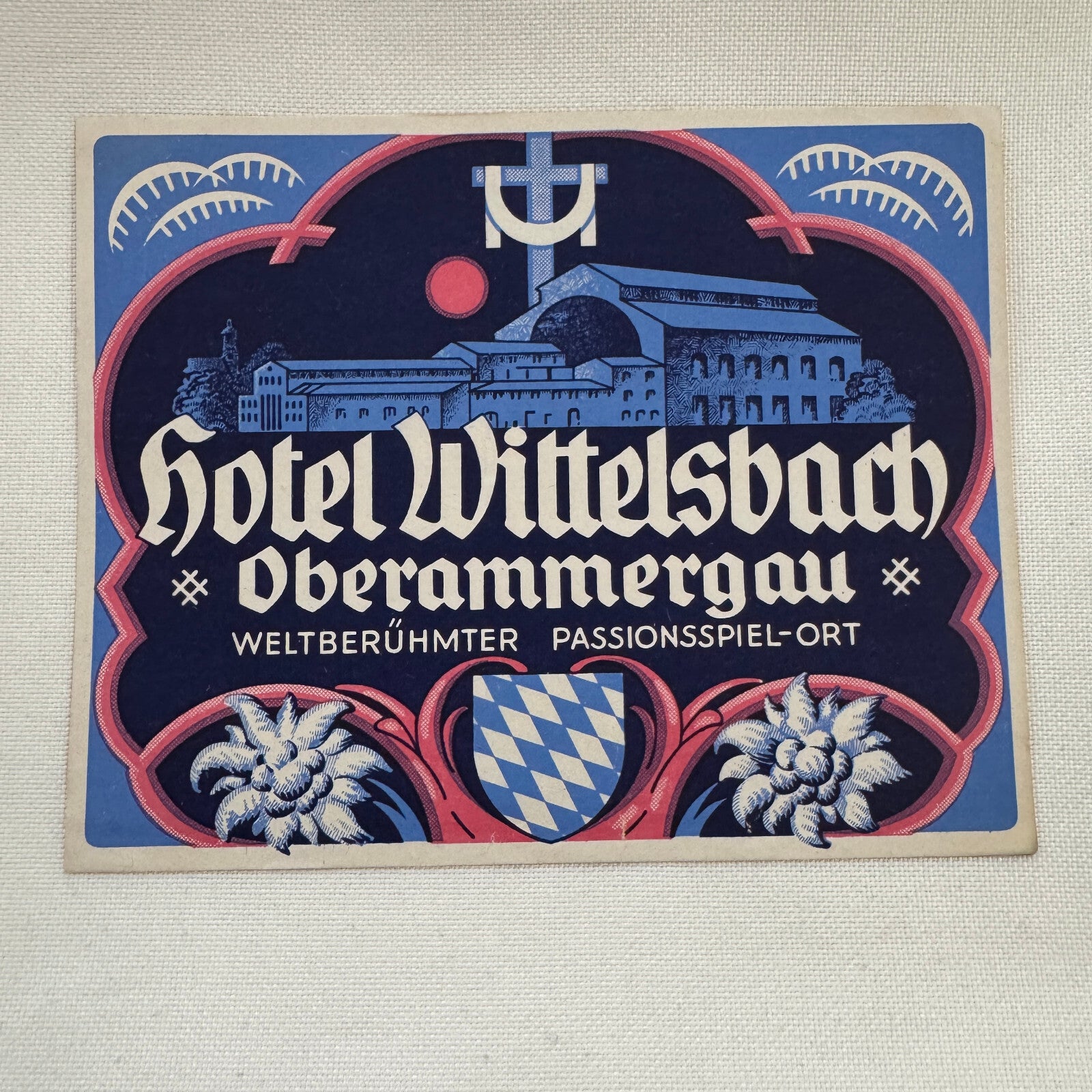 Vintage Travel Luggage Label Hotel Wittelsbach Oberammergau German Germany
