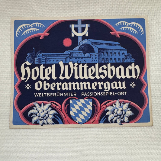 Vintage Travel Luggage Label Hotel Wittelsbach Oberammergau German Germany