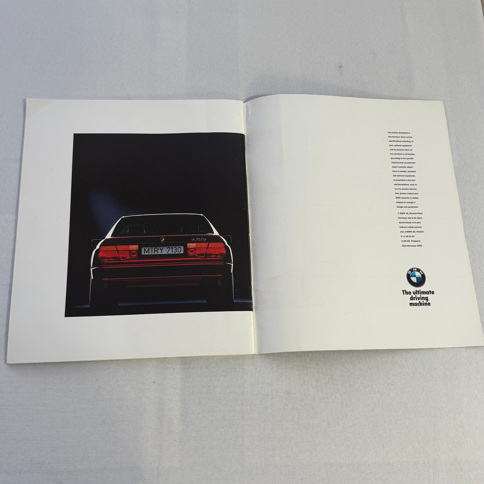 1990 BMW 850i Brochure Catalog BMW 8 Series BMW 850 Colour & Upholstery Lot 2x