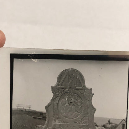 Antique Glass Plate Lantern Slide Photo 1776 Grave with Skull Skeleton Creepy