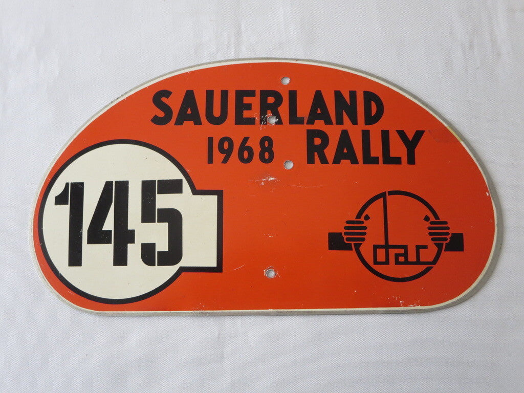 1968 Sauerland Rally Car Rallye Participant Plate Plaque #145 - Authentic 
