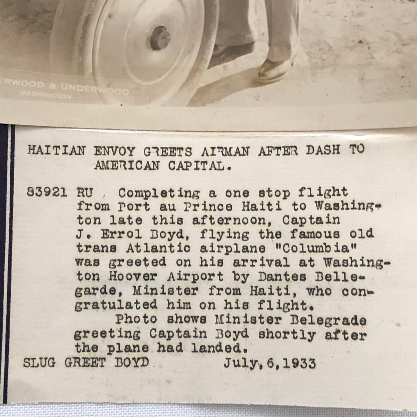 Press Photo Photograph Aviator Captain J. Errol Boyd Haiti Haitian Flight