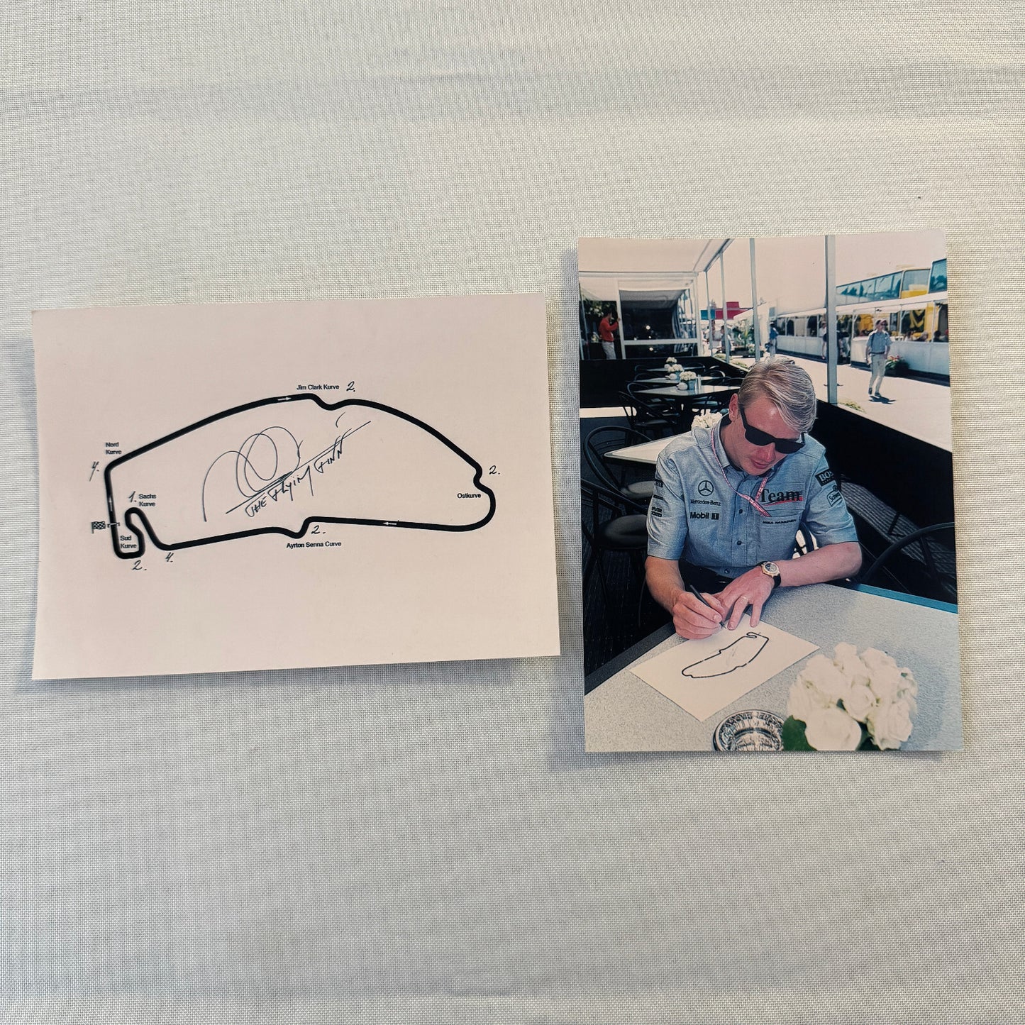 Mika Hakkinen Mercedes McLaren Racing Driver Photo Photograph Lot 2x Mobil Oil