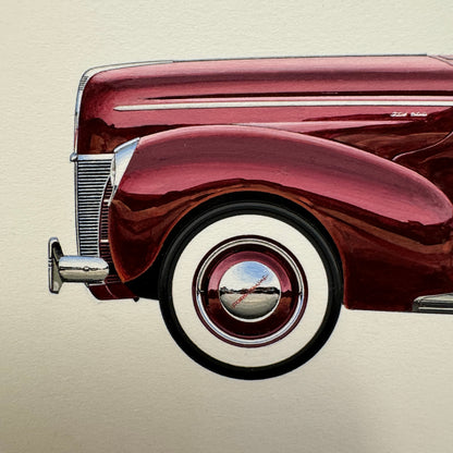 1940 Ford Type 66 Deluxe Convertible Car Illustration Art Drawing Hand Drawn