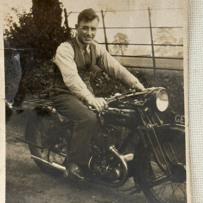 Vintage Photograph Photo Man on Motorcycle Bike
