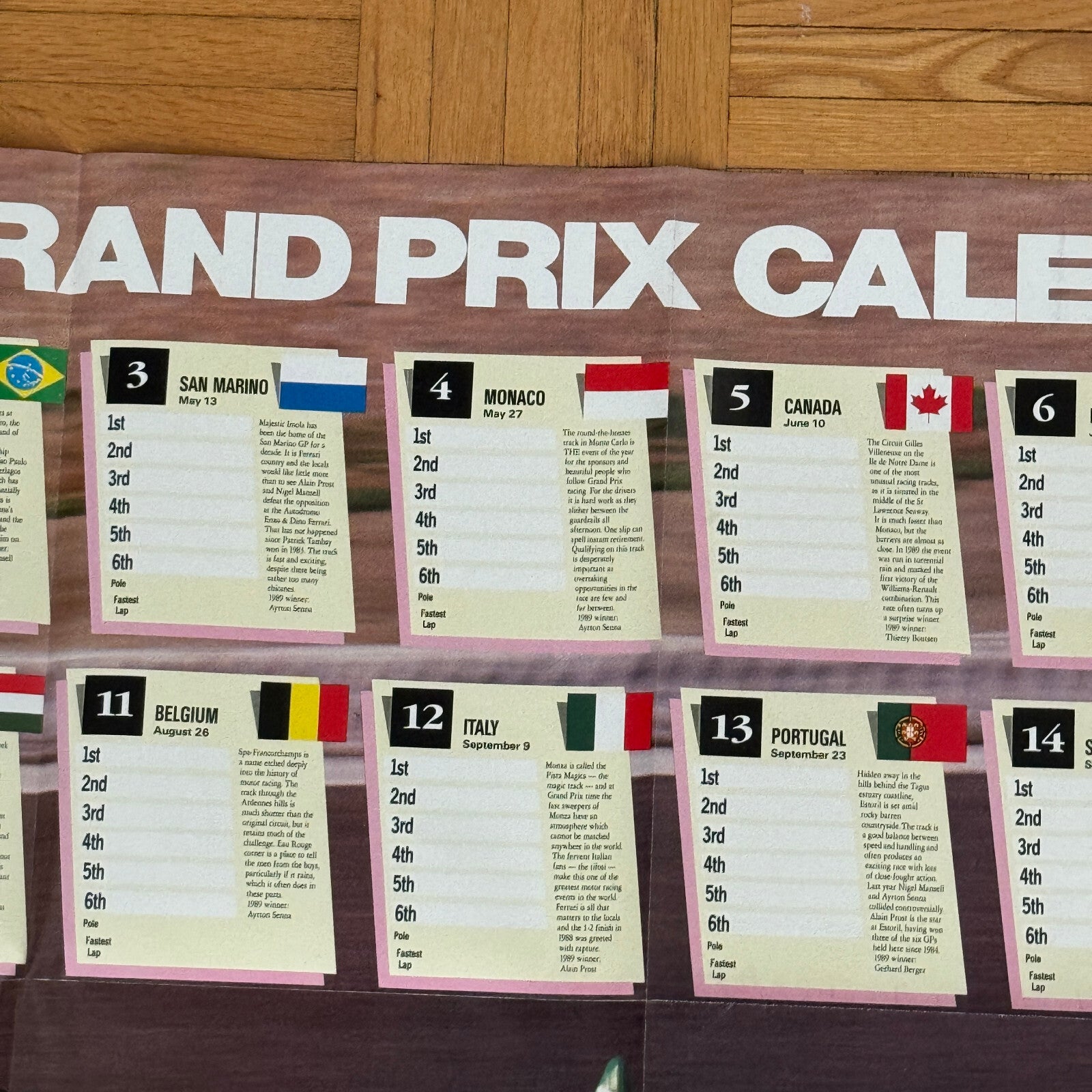 1990 Formula One Grand Prix Racing Calendar Poster Benetton Ford Nelson Piquet