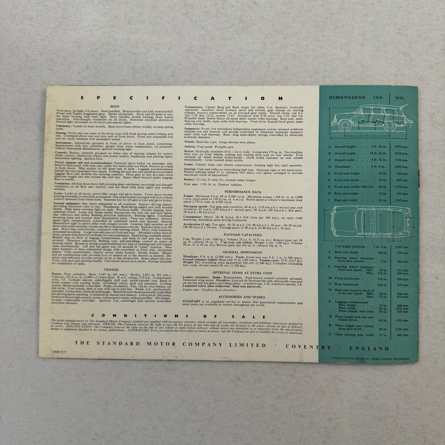 Standard Vanguard Estate Car Station Wagon Sales Brochure Catalog Vintage