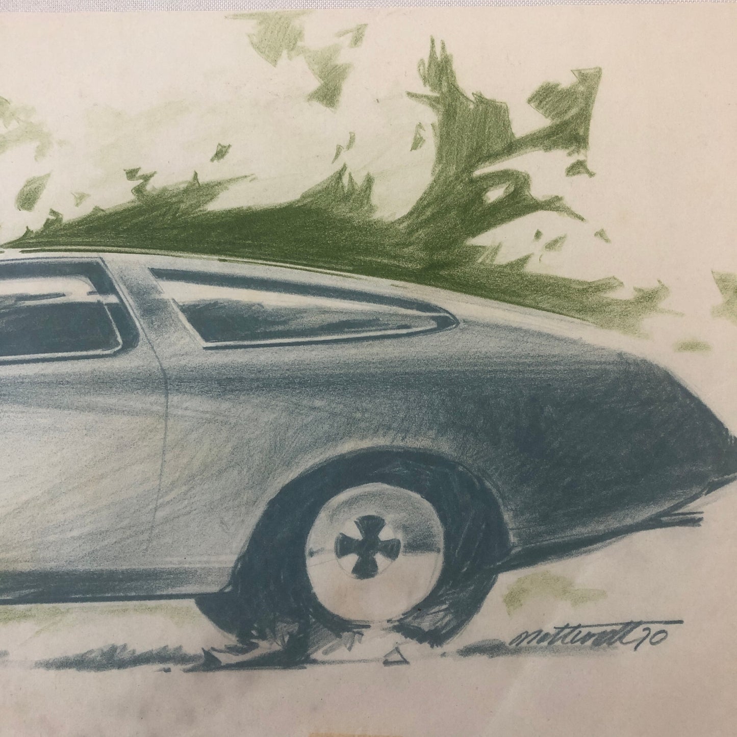 Vintage Concept Car Design Illustration Sketch Drawing Art Signed NOTTRODT 1970