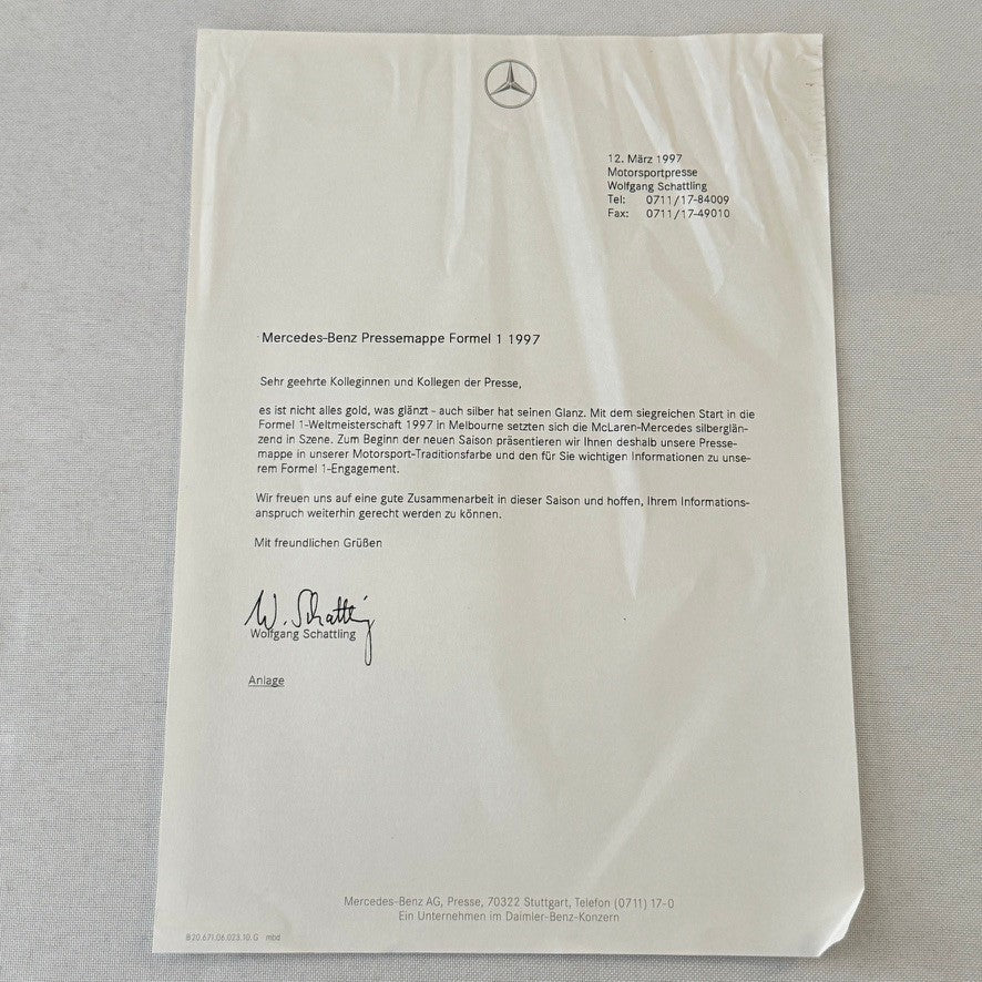 1997 Mercedes Marlboro F1 Formula One Racing Press KIt Mika Hakkinen Coulthard
