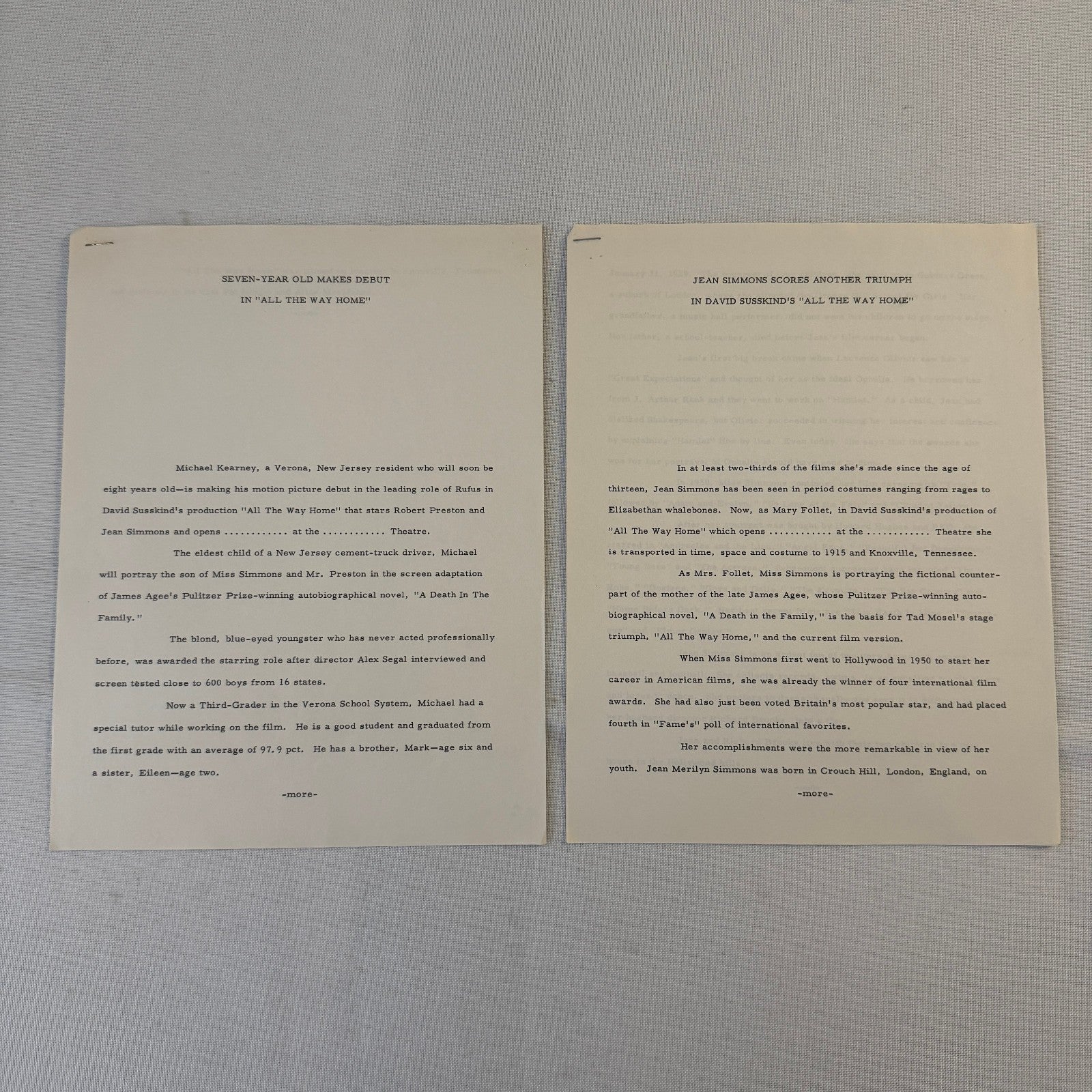 All The Way Home 1963 Movie Film Press Kit with Photo Press Release