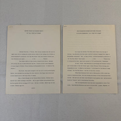 All The Way Home 1963 Movie Film Press Kit with Photo Press Release