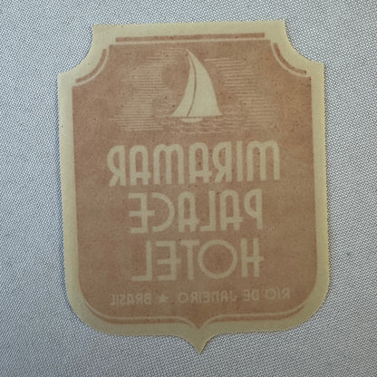 Vintage Hotel Travel Luggage Label Miramar Palace Hotel Rio de Janeiro Brazil