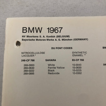 1967 BMW Car Dupont Paint Chip Color Sample Sheet SAHARA