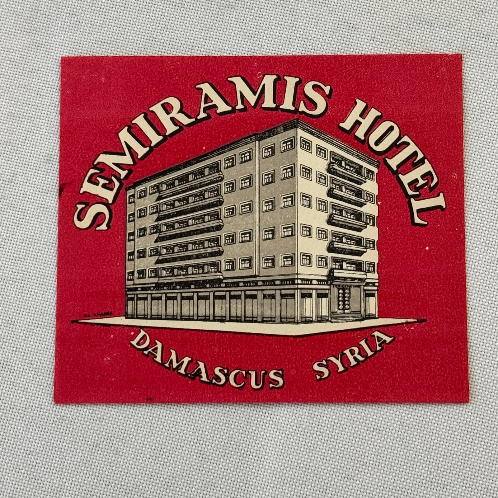 Vintage Hotel Travel Label Semiramis Hotel Damascus Syria Syrian