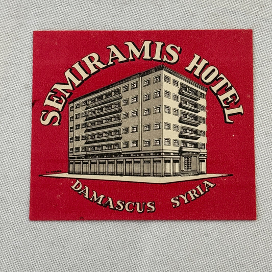 Vintage Hotel Travel Label Semiramis Hotel Damascus Syria Syrian