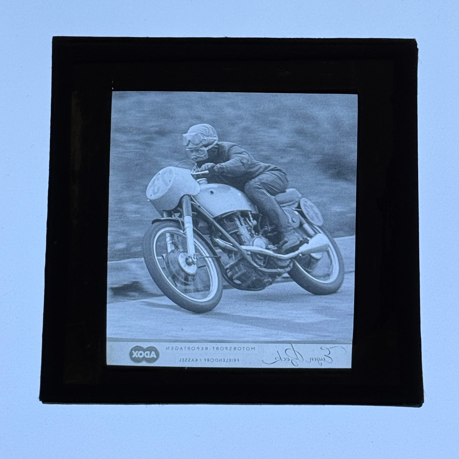 Antique Glass Plate Lantern Slide Motorcycle Racing Hans Baltisberger German Bik