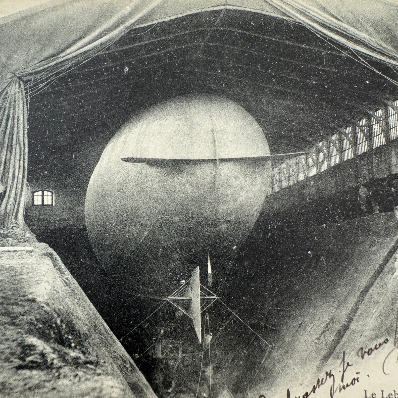 Vintage Zeppelin Airship Dirigible Postcard French Le Lebaudy in Hangar 1907