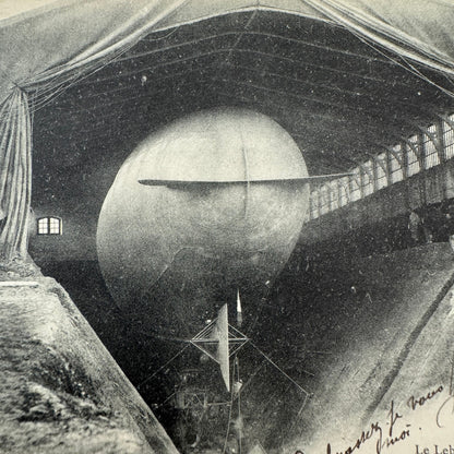 Vintage Zeppelin Airship Dirigible Postcard French Le Lebaudy in Hangar 1907