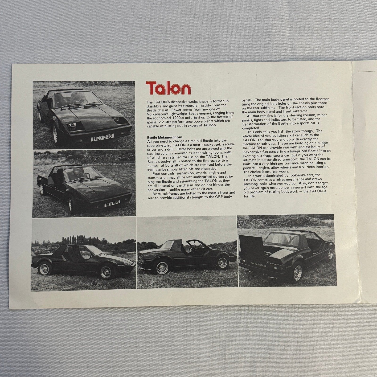 Vintage Talon VW Volkswagen Beetle Chassis Kit Car Sales Brochure Catalog