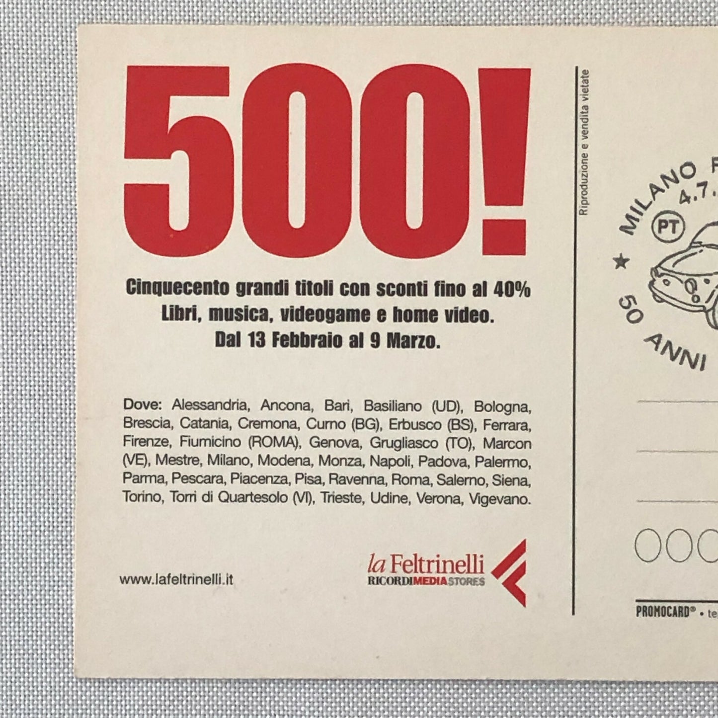Fiat 500 Italian Advertising Postcard with Postage Stamp Post Card
