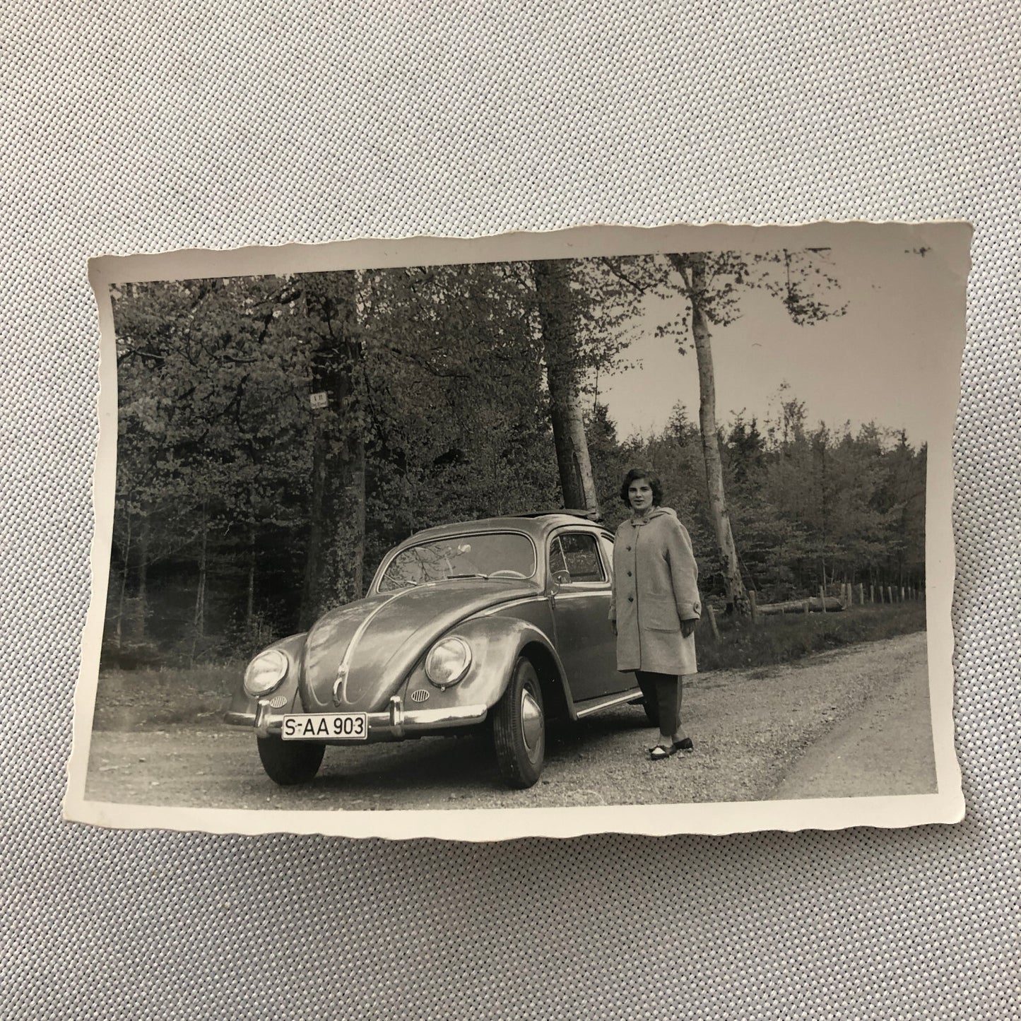 Vintage Photo Photograph Snapshot Woman with Volkswagen Beetle Bug Car
