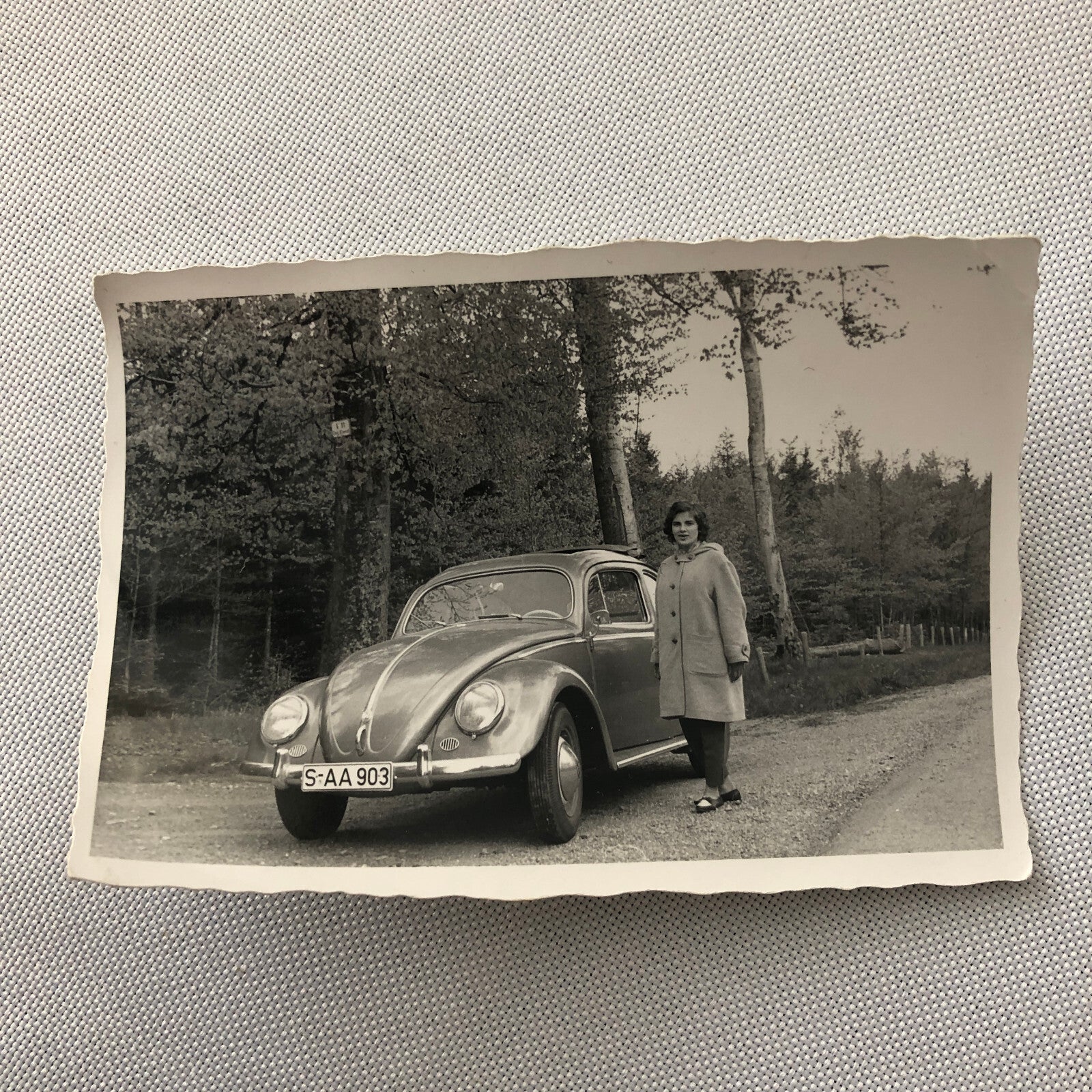 Vintage Photo Photograph Snapshot Woman with Volkswagen Beetle Bug Car