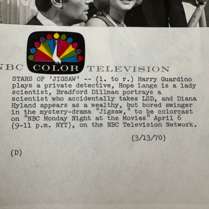 Vintage NBC Television TV Press Photo Photograph Jigsaw 1970 Hope Lange
