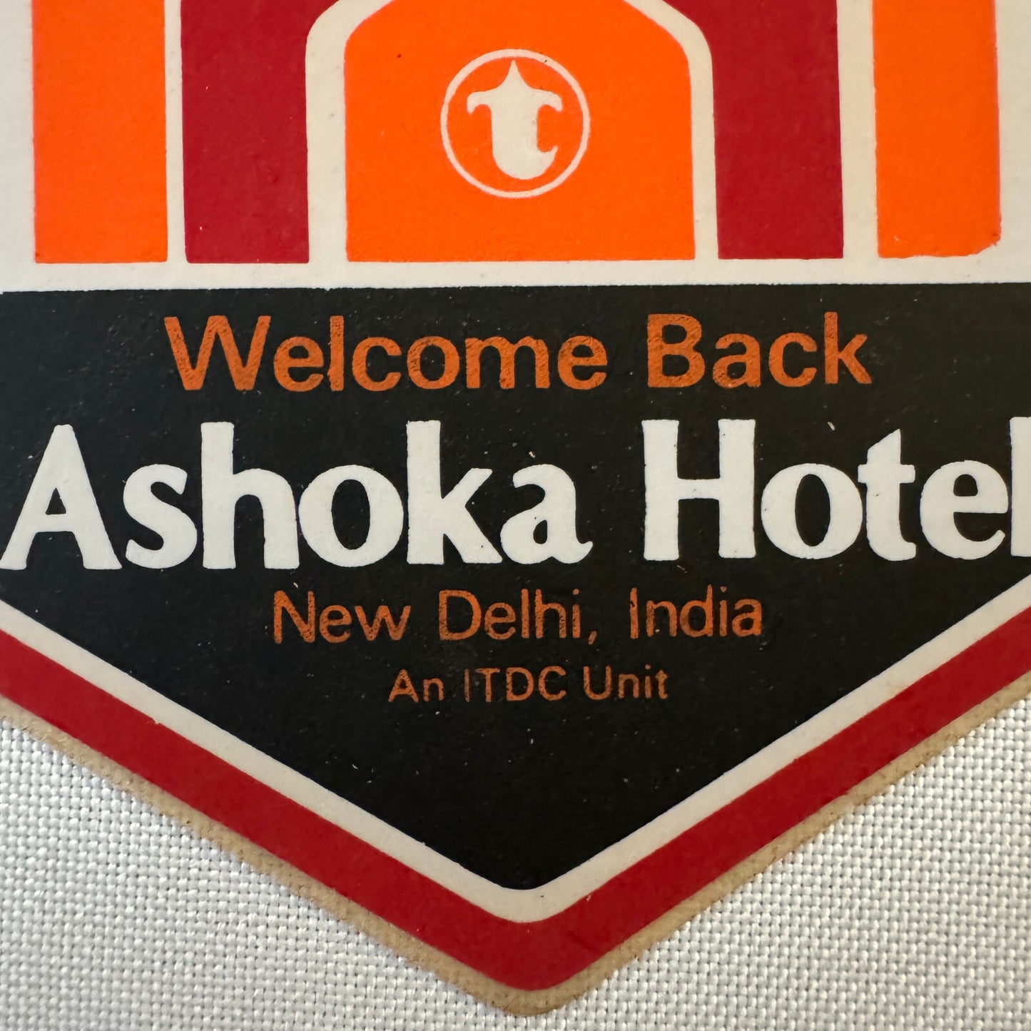 Vintage Hotel Travel Luggage Label New Delhi India Indian Ashoka Hotel