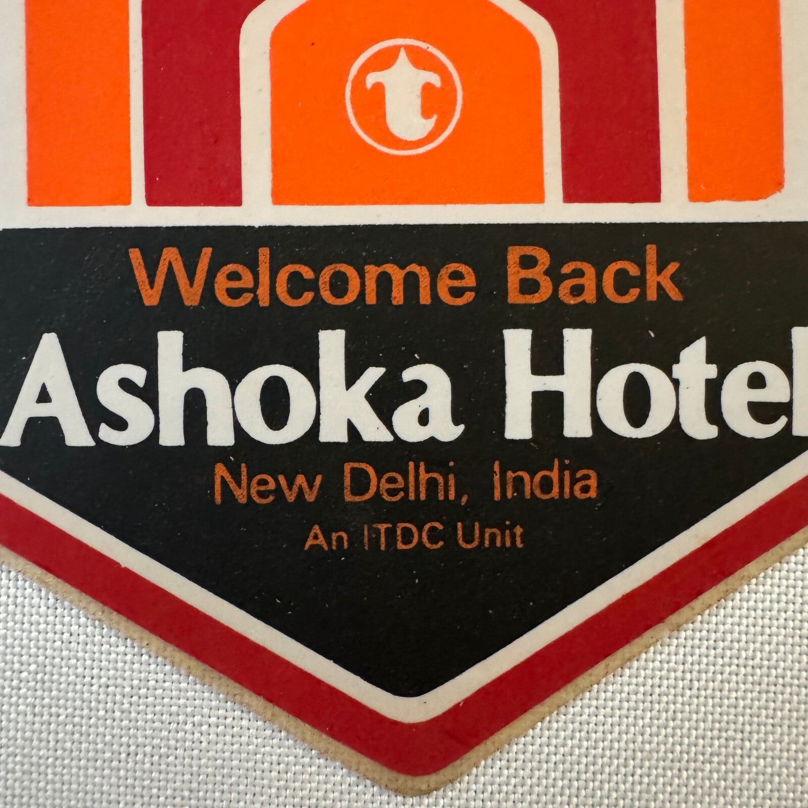 Vintage Hotel Travel Luggage Label New Delhi India Indian Ashoka Hotel