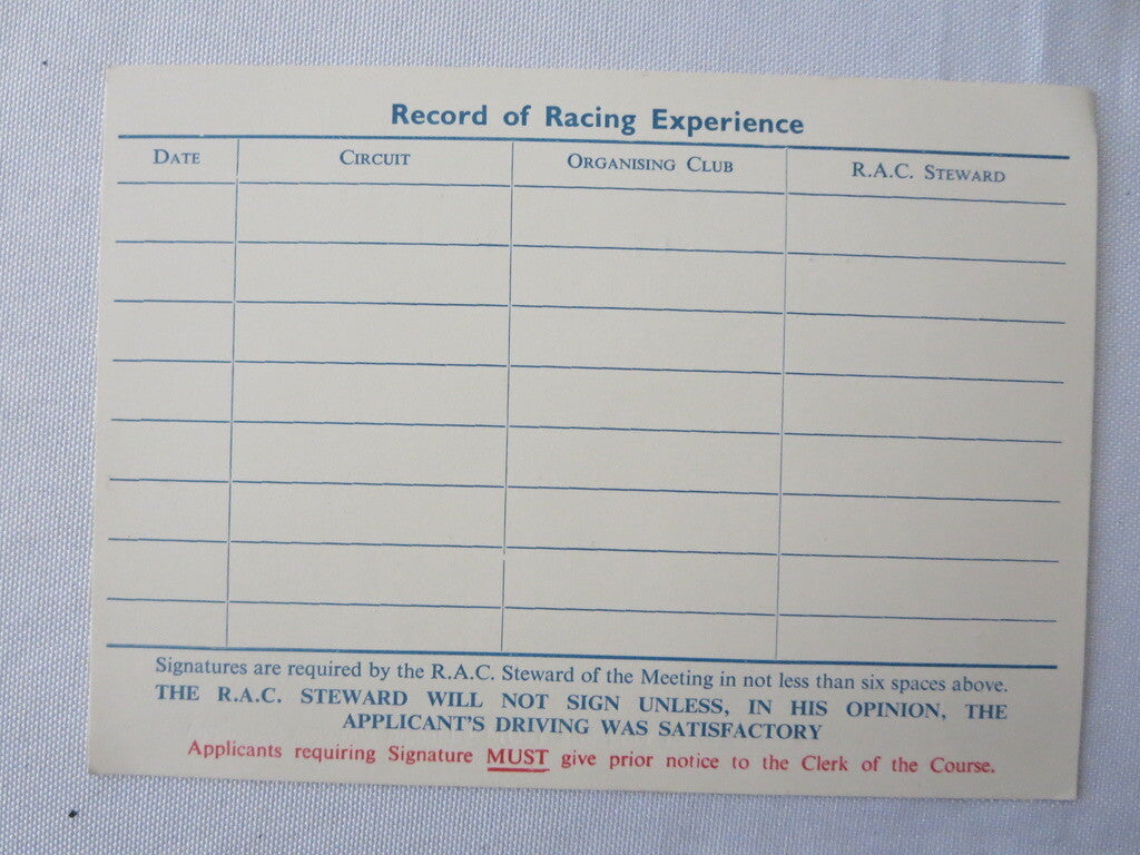 Vintage 1960s Royal Automobile Club RAC Application to Cancel Racing License 