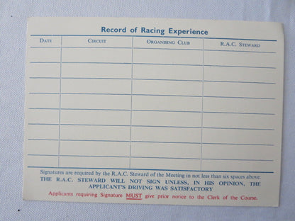 Vintage 1960s Royal Automobile Club RAC Application to Cancel Racing License 