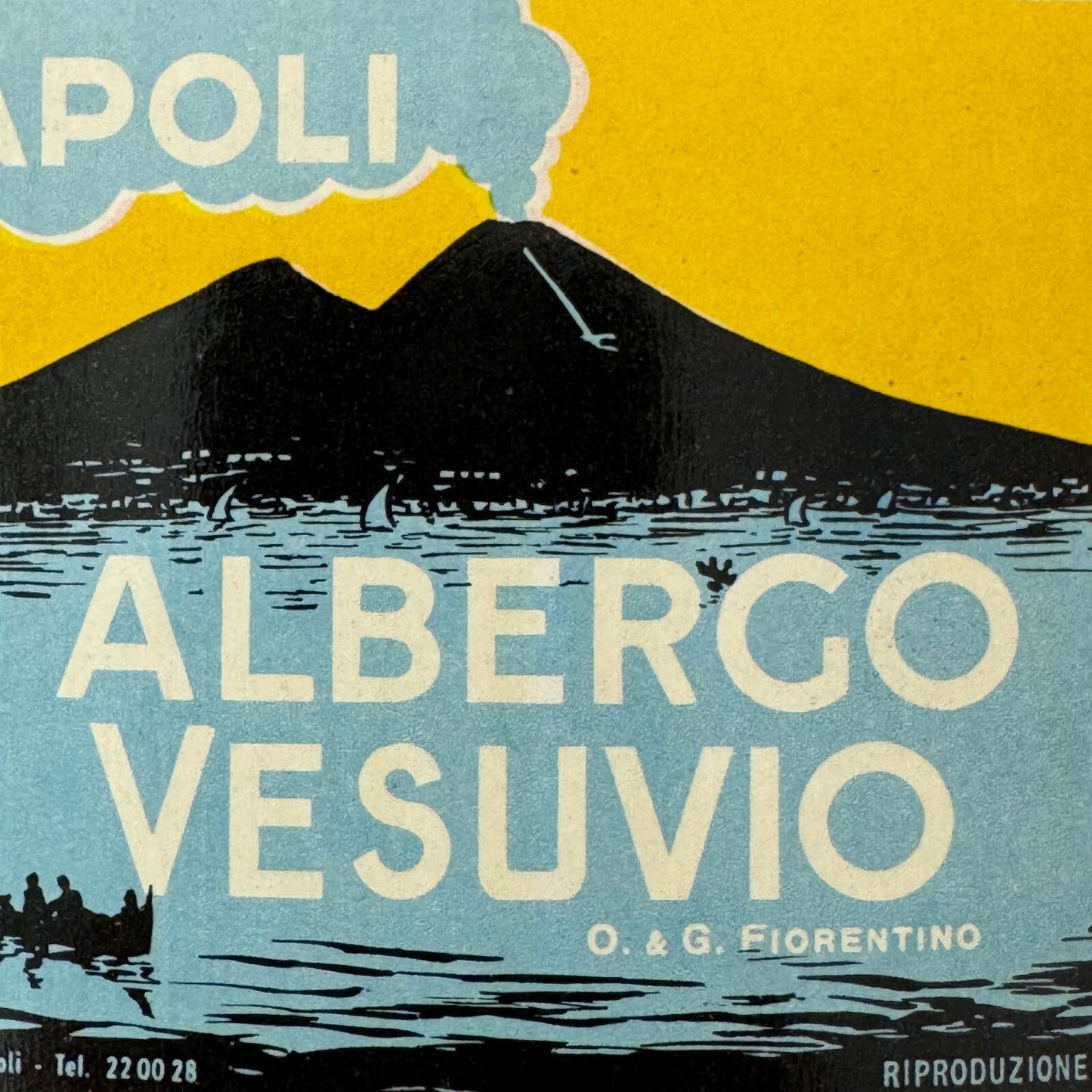 Vintage Hotel Travel Luggage Label Hotel Albergo Vesuvio Napoli Naples Italy