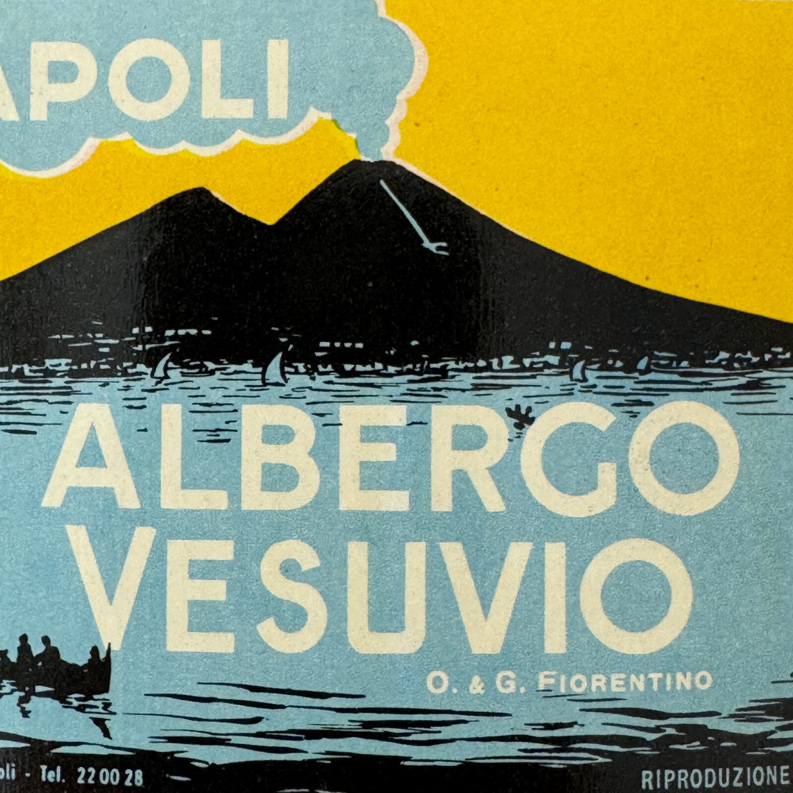Vintage Hotel Travel Luggage Label Hotel Albergo Vesuvio Napoli Naples Italy