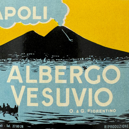Vintage Hotel Travel Luggage Label Hotel Albergo Vesuvio Napoli Naples Italy