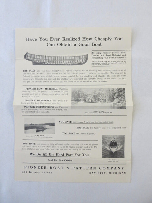 Vintage 1909 Pioneer Boat & Pattern Company Brochure Advertisement 