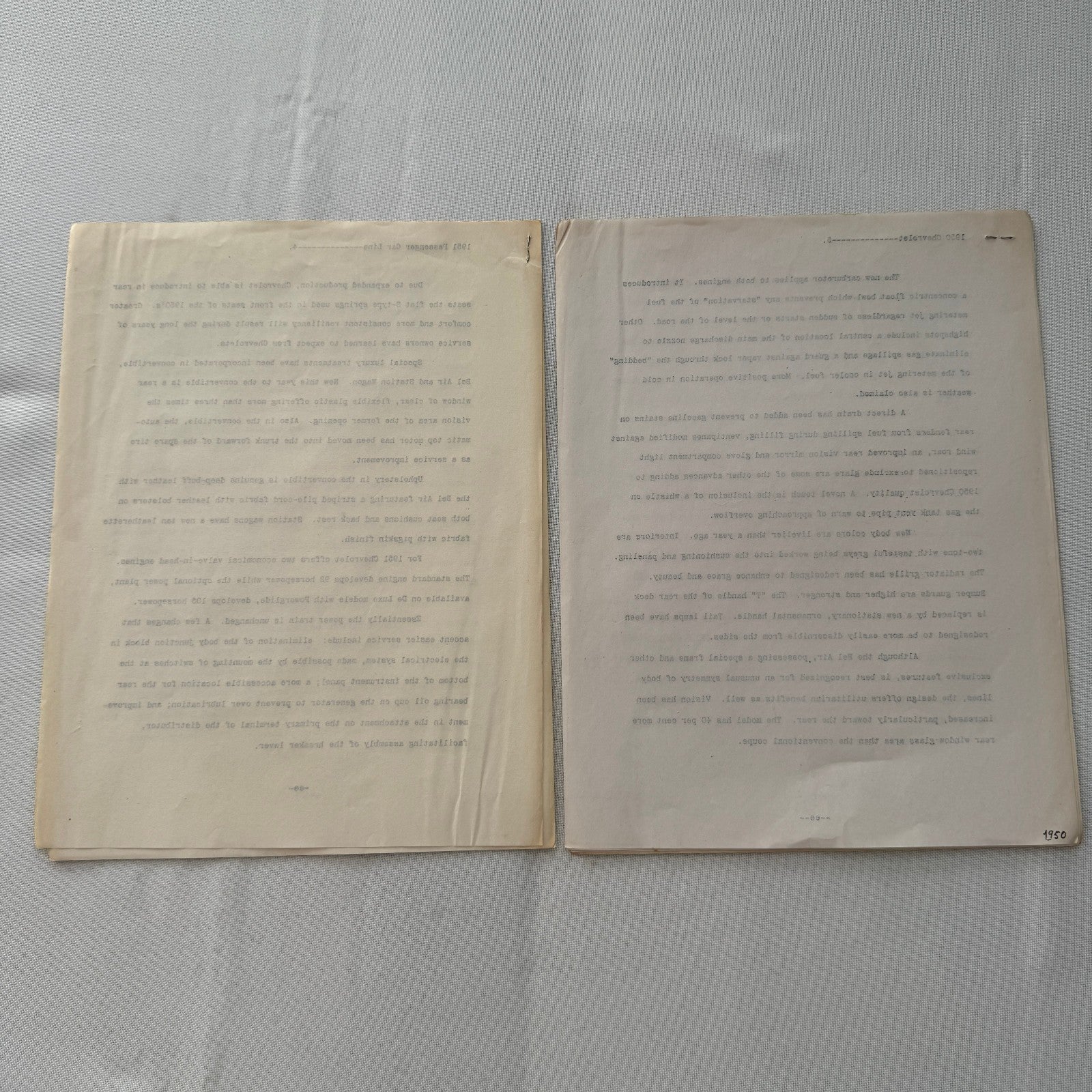 1951 Chevrolet Car General Motors Factory Press Release Document Letter Lot of 2