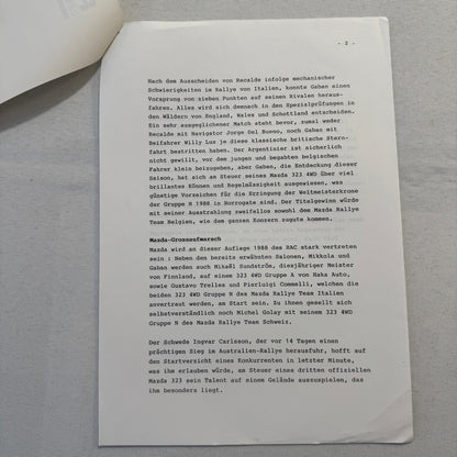 1988 Mazda Rallye Racing Press Release Document Lot 2x Mazda 323 German Text