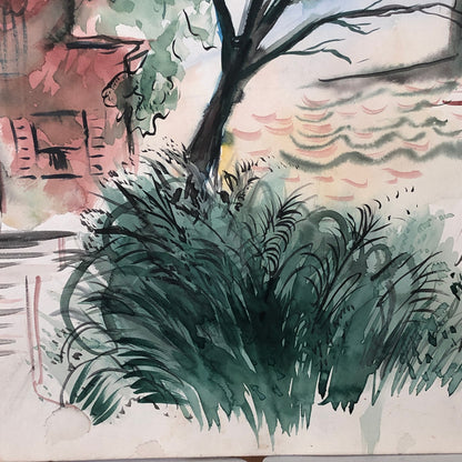 Vintage Painting Art Artwork Artist Arthur E Sudler Trees Houses