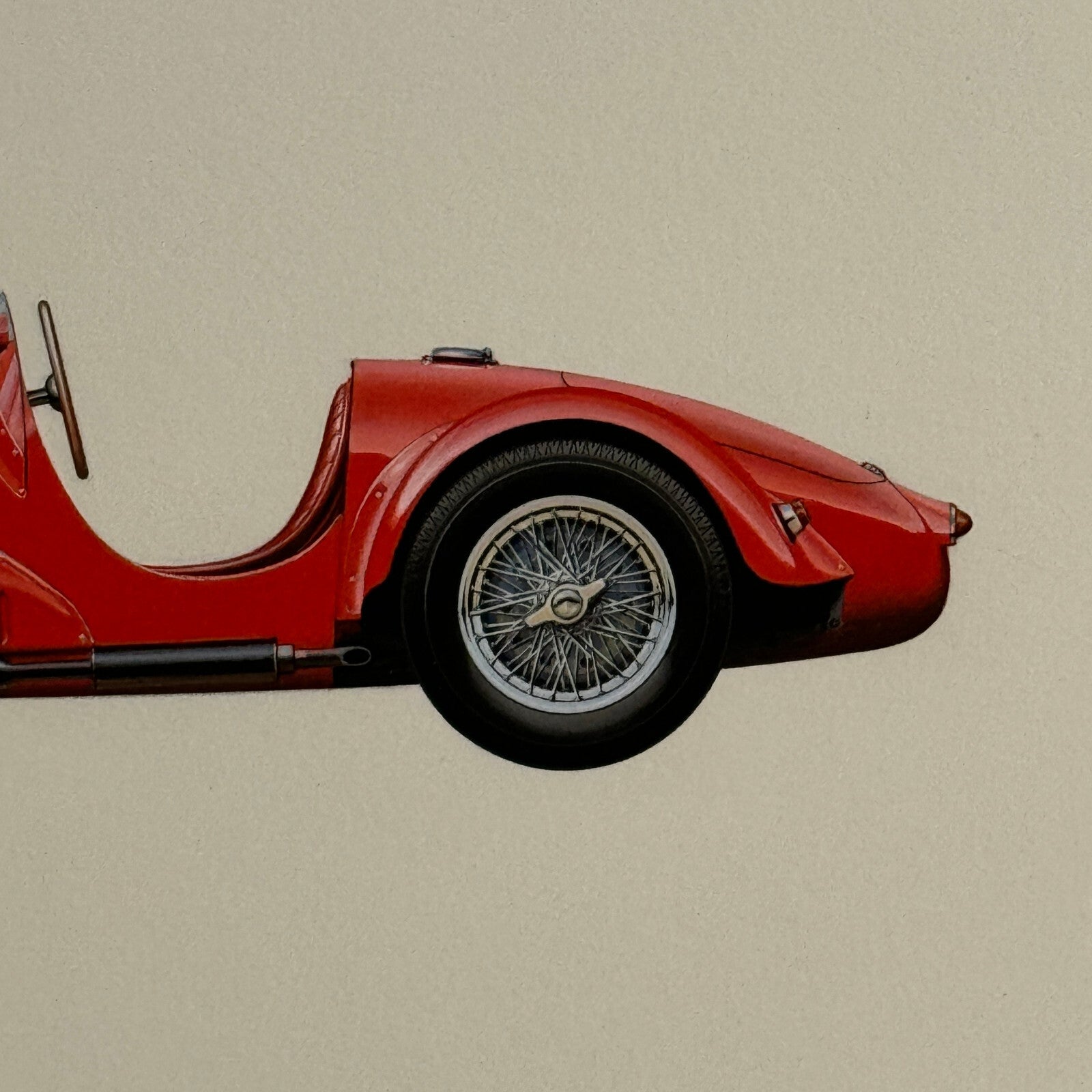 1952 Maserati A6 GCS 2000 Roadster Car Illustration Hand Drawn Art Vintage