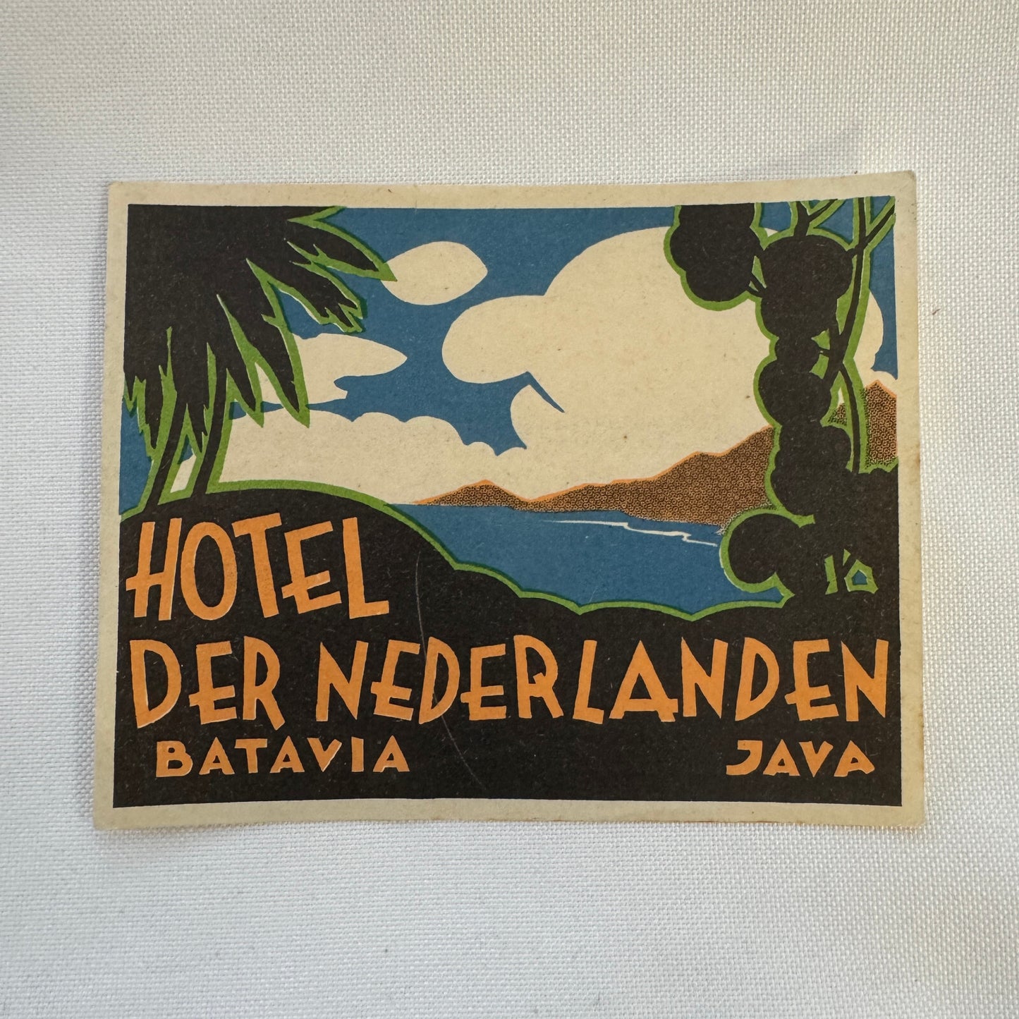 Vintage Travel Luggage Label Hotel Der Nederlanden Batavia Java Indonesia