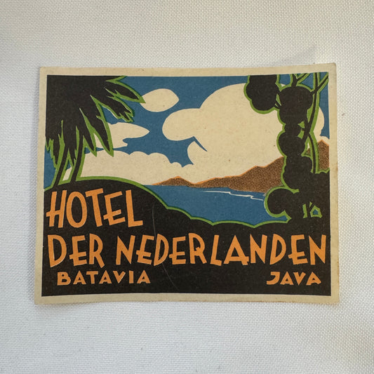 Vintage Travel Luggage Label Hotel Der Nederlanden Batavia Java Indonesia