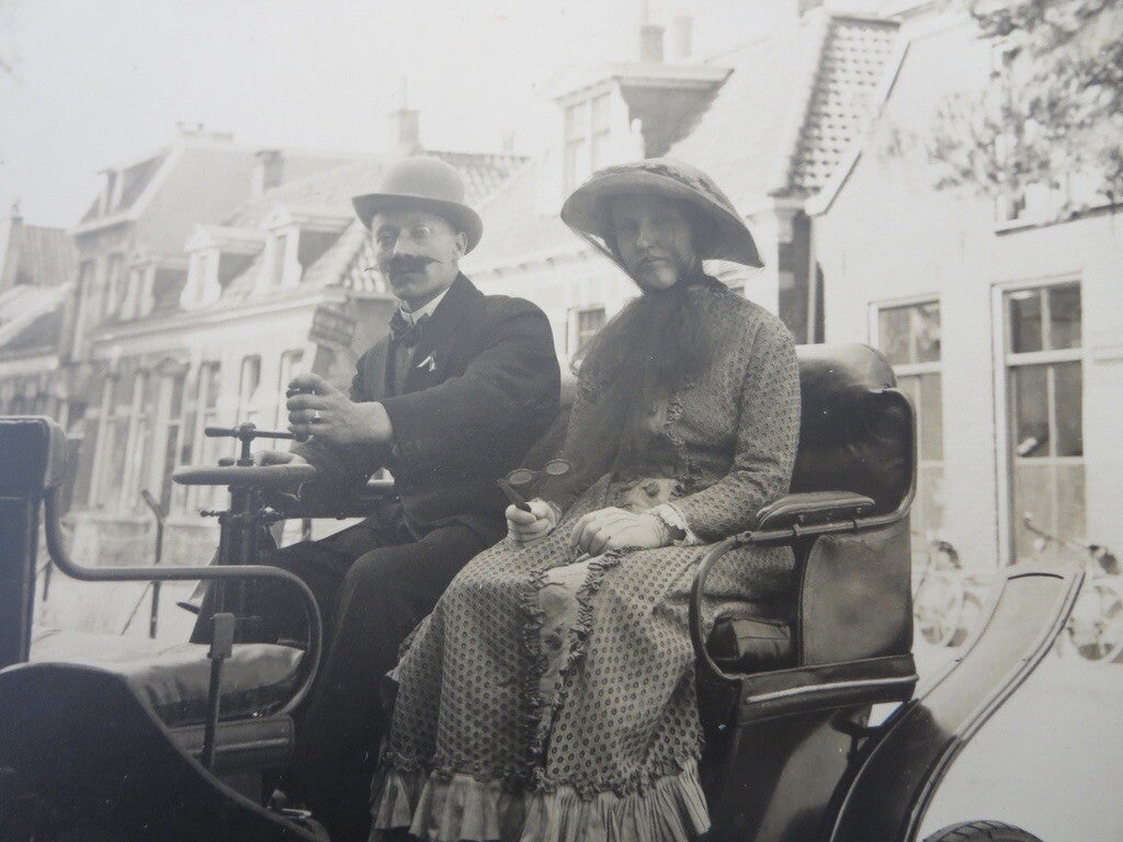Couple in 1898 De Dion Bouton Car Photograph - Vintage 1930 Image Photo