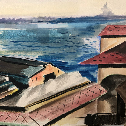 Vintage Painting Art Artwork Artist Arthur E Sudler Water Buildings 1931