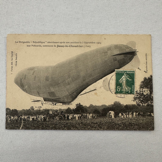 Vintage Zeppelin Airship Dirigible Postcard Post Card French La Republique