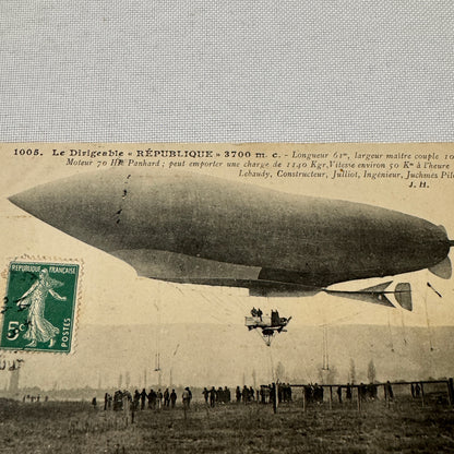Vintage Zeppelin Airship Dirigible Postcard Post Card French Republique Military