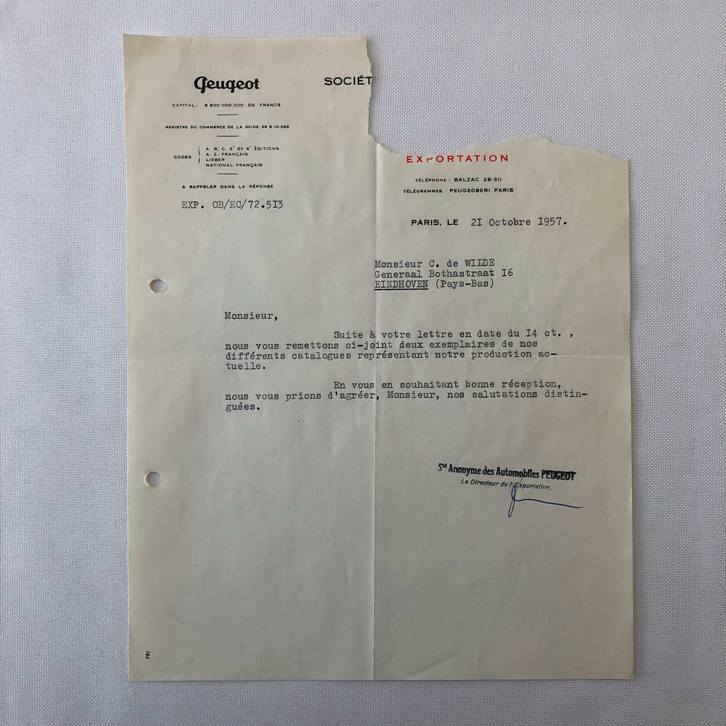 1948 - 1957 Peugeot Car Letter Letterhead Document Lot of 9 - FRENCH